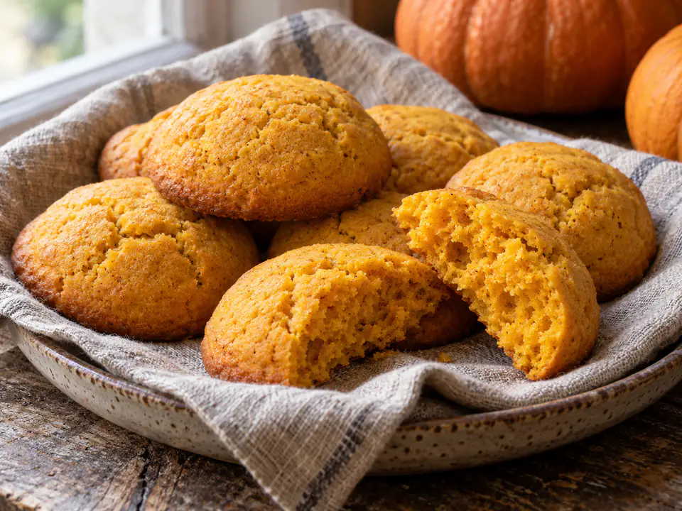 Biscotti alla zucca arancioni e morbidi con bordi appena dorati su una gratella in luce naturale