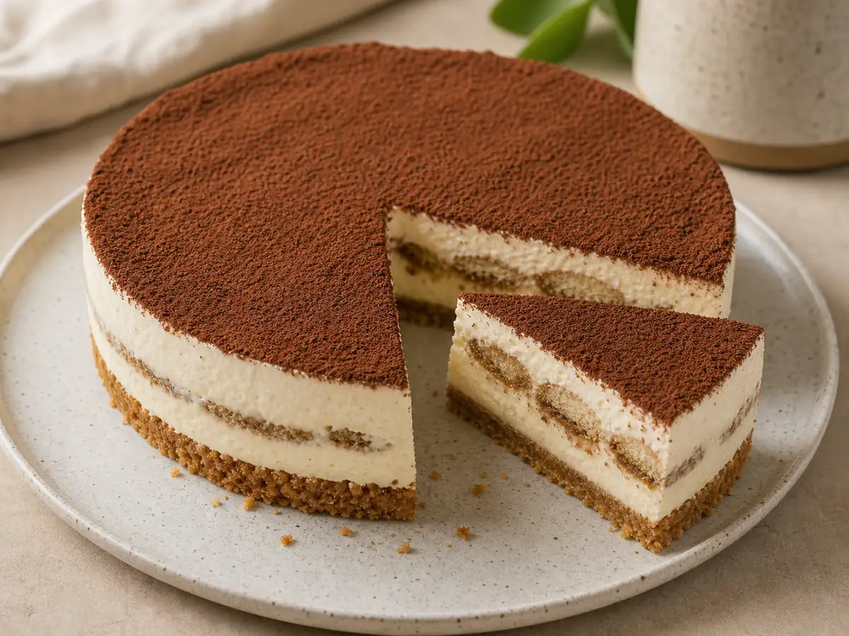 Cheesecake tiramisù senza cottura con crema al mascarpone, savoiardi, caffè e cacao