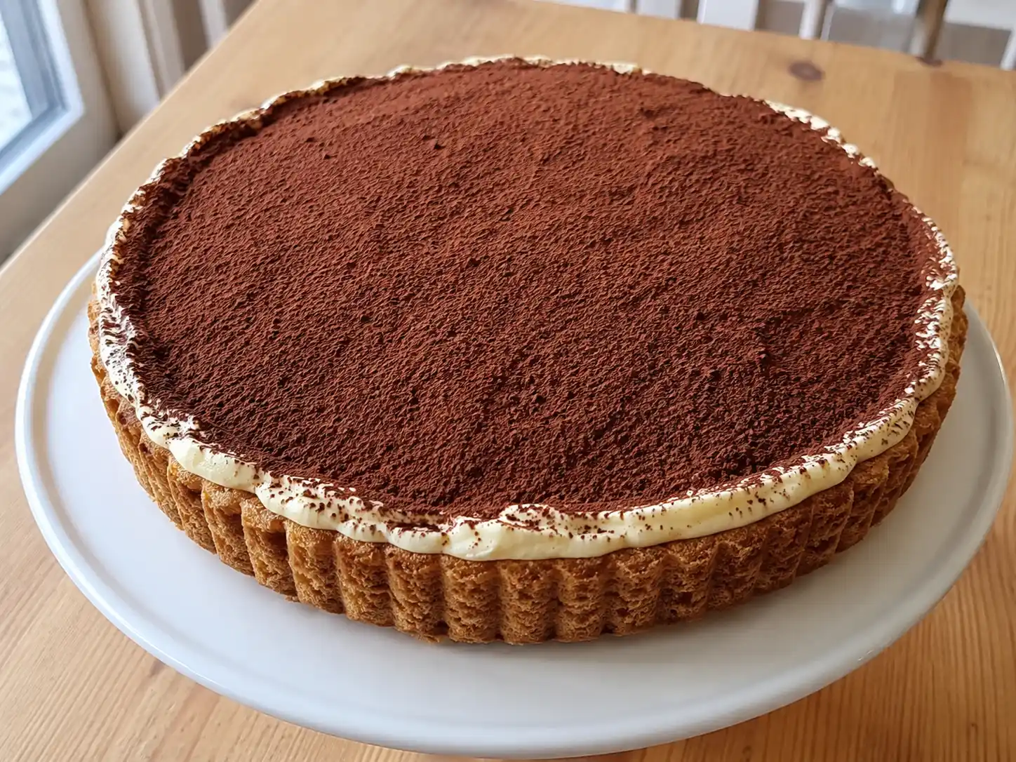 Crostata morbida al tiramisù con crema al mascarpone e cacao su base soffice al caffè